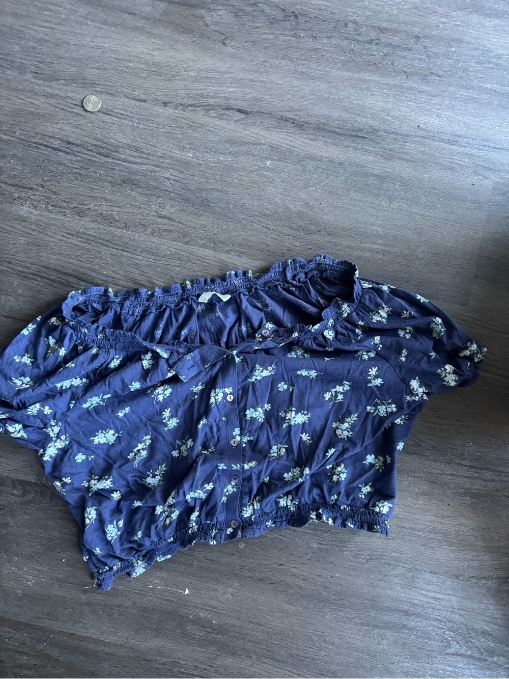 Luck brand Navy Blue Floral Off-Shoulder Crop Top